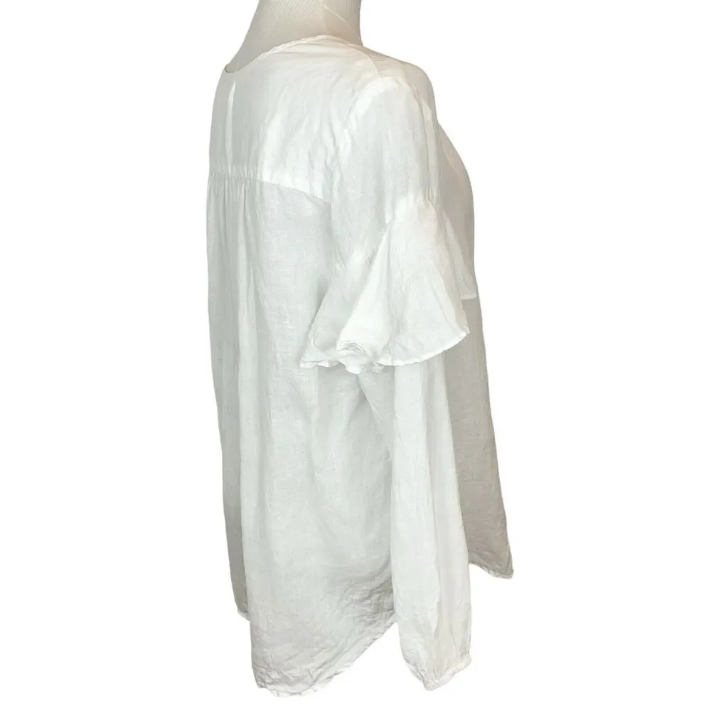 Velvet Womens Linen Tyra Ruffled Long-Sleeve Peasant Boho Top‎ Sz Large White - Picture 7 of 13